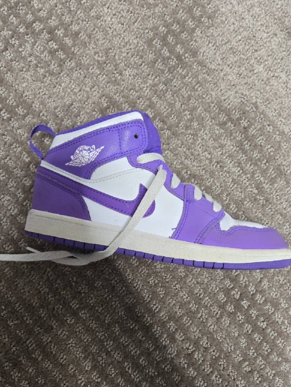 Air Jordans Nike Kids Purple and White High-Top Sneakers